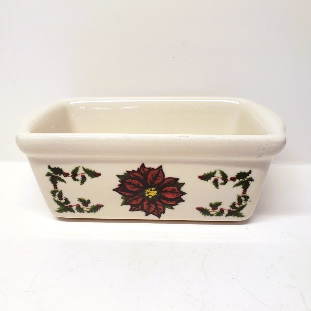 Garden Ridge Poinsettia Mini Loaf Pan Ceramic Christmas Baking